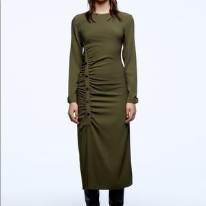 Zara draped khaki dress nwt size small